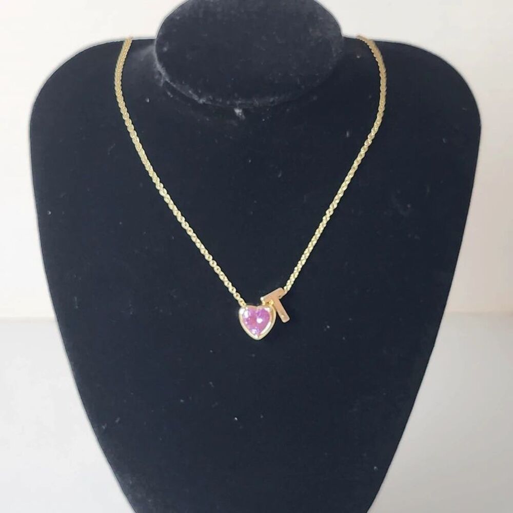 Purple heart with initial T necklace